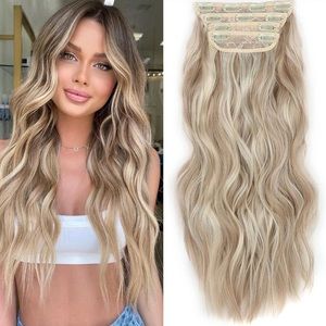 - 20 inch 4 pieces 11 clips dark ash blonde mixed platinum blonde hair ext…